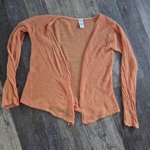 Eileen Fisher Womens M  4 Button Orange 100% Linen Long Sleeve Cardigan Sweater